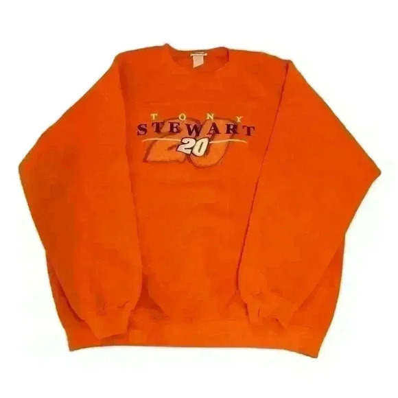 Vintage Tony Stewart NASCAR Crewneck Sweatshirt Orange Graphic Print Men’s - Picture 1 of 3